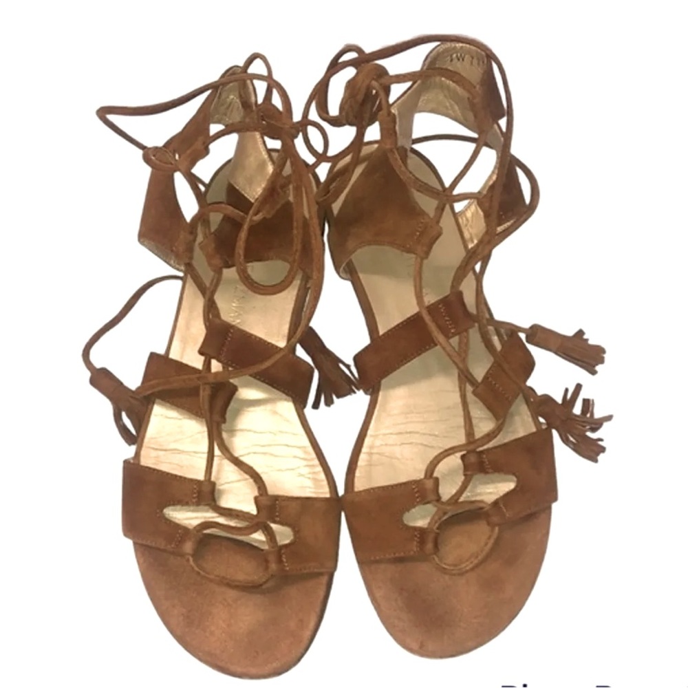 Stuart Weitzman Roman Gladiator flats suede sandal Size 6 Brown/Camel